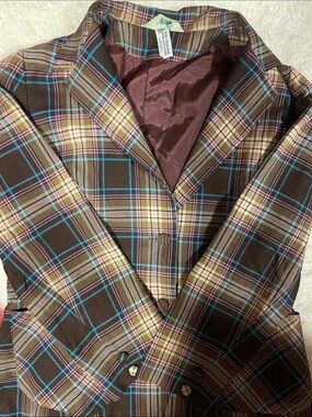 Vintage Wool Brown and Blue and Pink Plaid Women’s Blazer Jacket